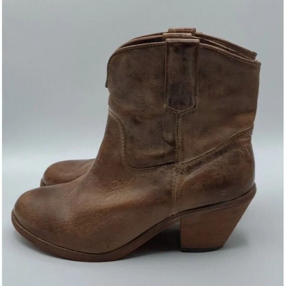 Corral Womens Brown Tan Distressed Leather Western Cowboy Ankle Boots Sz 7